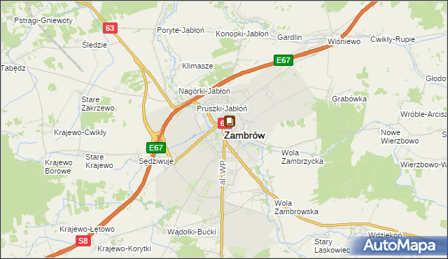 mapa Zambrów, Zambrów na mapie Targeo