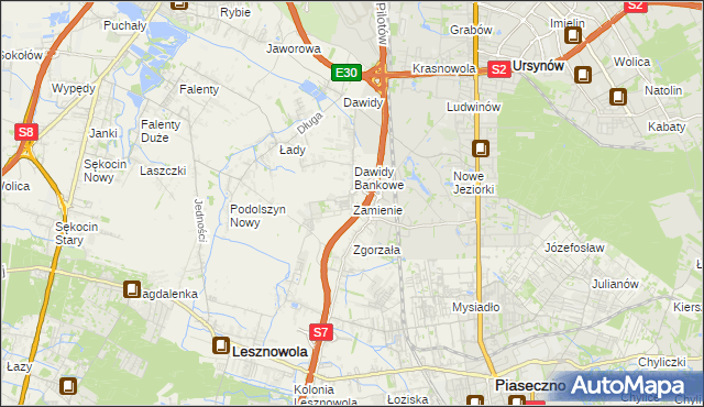 mapa Zamienie gmina Lesznowola, Zamienie gmina Lesznowola na mapie Targeo