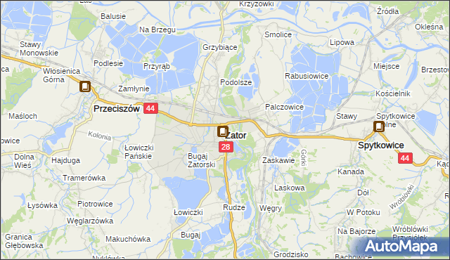 mapa Zator powiat oświęcimski, Zator powiat oświęcimski na mapie Targeo
