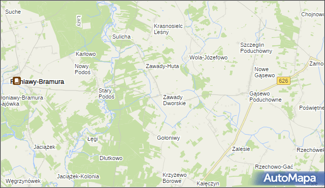 mapa Zawady Dworskie gmina Płoniawy-Bramura, Zawady Dworskie gmina Płoniawy-Bramura na mapie Targeo