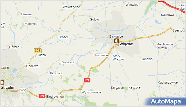 mapa Zborowice gmina Wiązów, Zborowice gmina Wiązów na mapie Targeo