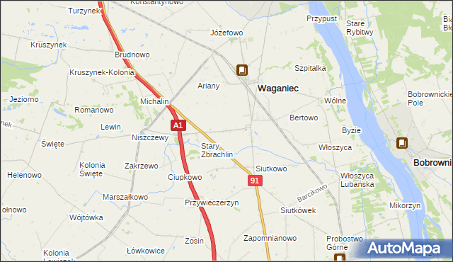 mapa Zbrachlin gmina Waganiec, Zbrachlin gmina Waganiec na mapie Targeo