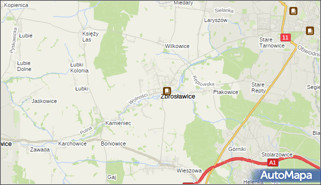 mapa Zbrosławice, Zbrosławice na mapie Targeo