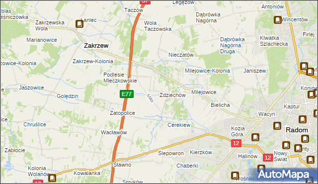 mapa Zdziechów gmina Zakrzew, Zdziechów gmina Zakrzew na mapie Targeo