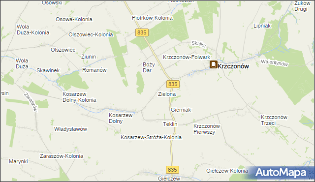 mapa Zielona gmina Krzczonów, Zielona gmina Krzczonów na mapie Targeo