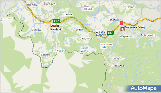 mapa Zimne Wody gmina Lewin Kłodzki, Zimne Wody gmina Lewin Kłodzki na mapie Targeo