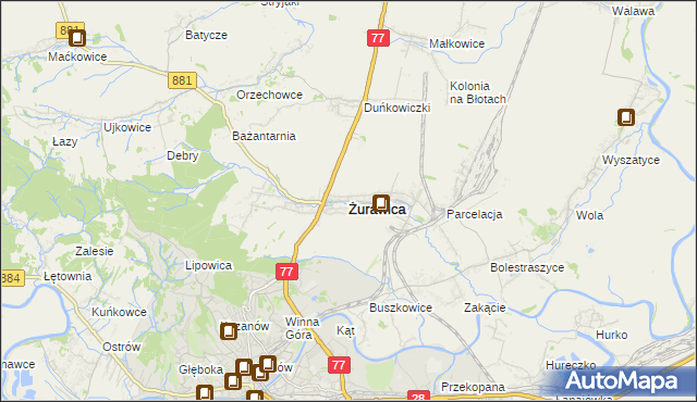 mapa Żurawica powiat przemyski, Żurawica powiat przemyski na mapie Targeo