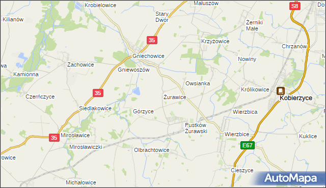 mapa Żurawice gmina Kobierzyce, Żurawice gmina Kobierzyce na mapie Targeo