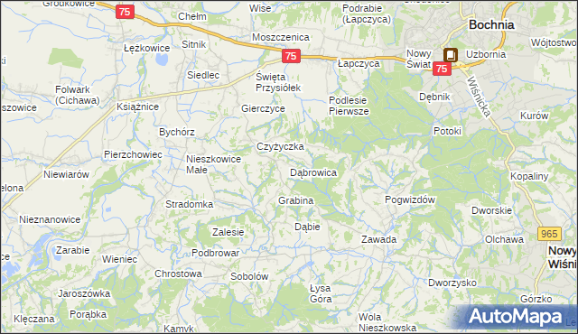 mapa Dąbrowica gmina Bochnia, Dąbrowica gmina Bochnia na mapie Targeo