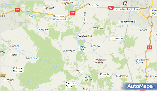 mapa Dolne Pole gmina Sokołów Podlaski, Dolne Pole gmina Sokołów Podlaski na mapie Targeo