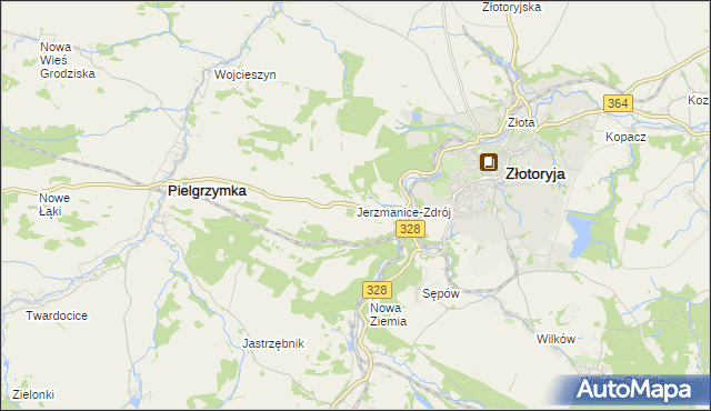 mapa Jerzmanice-Zdrój, Jerzmanice-Zdrój na mapie Targeo