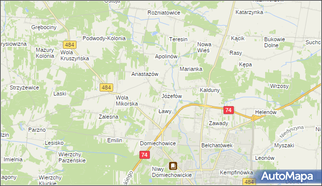 mapa Józefów gmina Bełchatów, Józefów gmina Bełchatów na mapie Targeo