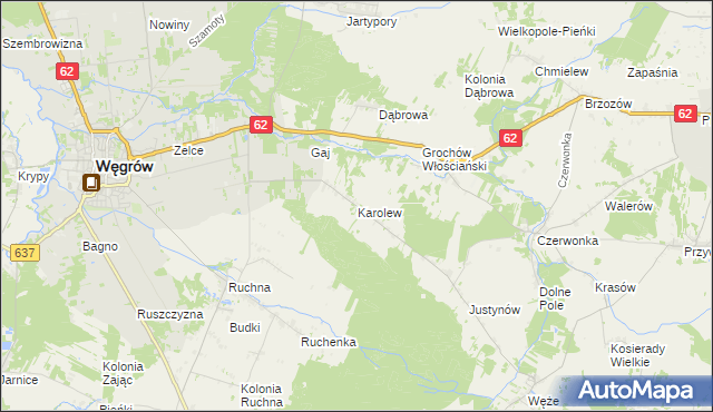 mapa Karolew gmina Sokołów Podlaski, Karolew gmina Sokołów Podlaski na mapie Targeo