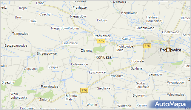 mapa Koniusza powiat proszowicki, Koniusza powiat proszowicki na mapie Targeo