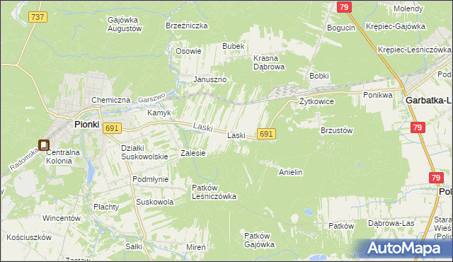 mapa Laski gmina Pionki, Laski gmina Pionki na mapie Targeo