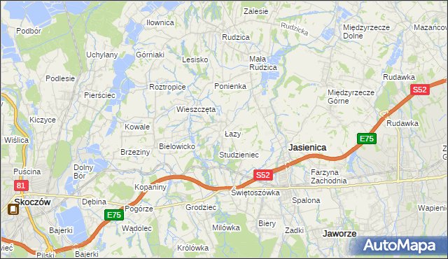 mapa Łazy gmina Jasienica, Łazy gmina Jasienica na mapie Targeo