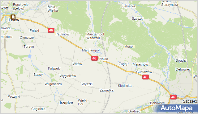 mapa Nakło gmina Lelów, Nakło gmina Lelów na mapie Targeo