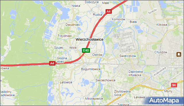 mapa Ostrów gmina Wierzchosławice, Ostrów gmina Wierzchosławice na mapie Targeo