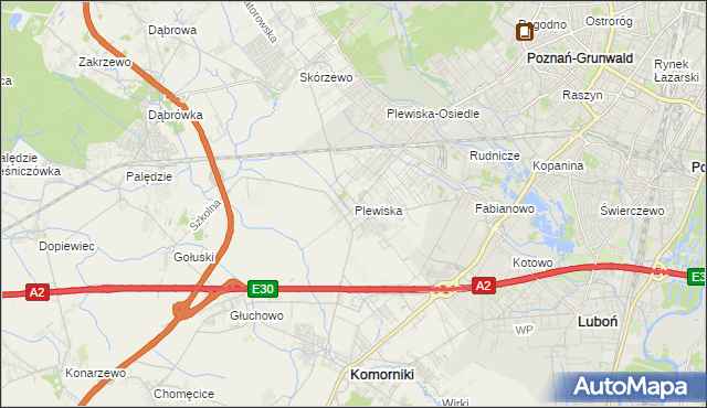 mapa Plewiska gmina Komorniki, Plewiska gmina Komorniki na mapie Targeo