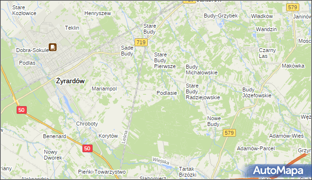 mapa Podlasie gmina Radziejowice, Podlasie gmina Radziejowice na mapie Targeo