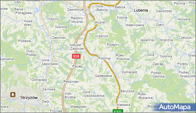 mapa Połomia gmina Niebylec, Połomia gmina Niebylec na mapie Targeo