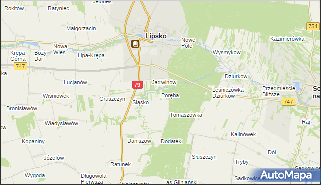 mapa Poręba gmina Lipsko, Poręba gmina Lipsko na mapie Targeo