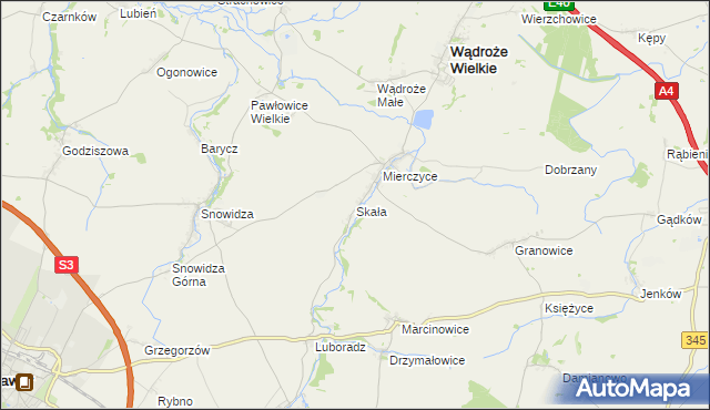 mapa Skała gmina Wądroże Wielkie, Skała gmina Wądroże Wielkie na mapie Targeo