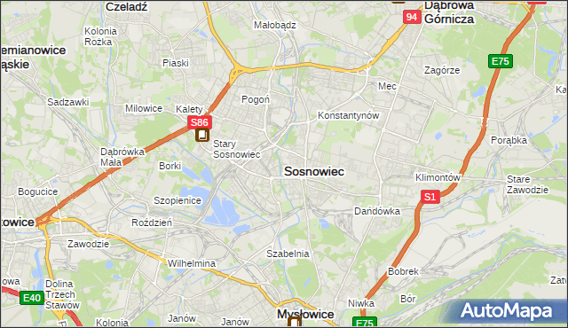 mapa Sosnowca, Sosnowiec na mapie Targeo