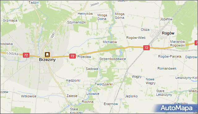 mapa Strzemboszewice, Strzemboszewice na mapie Targeo
