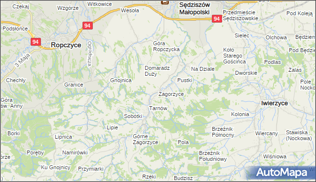 mapa Zagorzyce gmina Sędziszów Małopolski, Zagorzyce gmina Sędziszów Małopolski na mapie Targeo