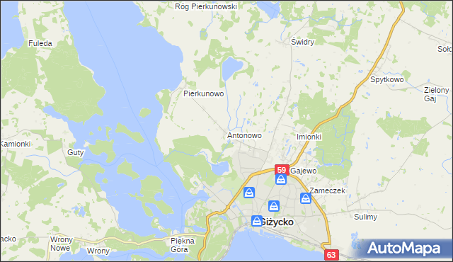 mapa Antonowo gmina Giżycko, Antonowo gmina Giżycko na mapie Targeo