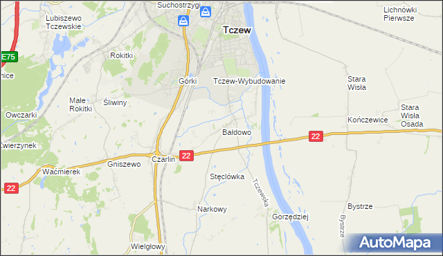 mapa Bałdowo gmina Tczew, Bałdowo gmina Tczew na mapie Targeo