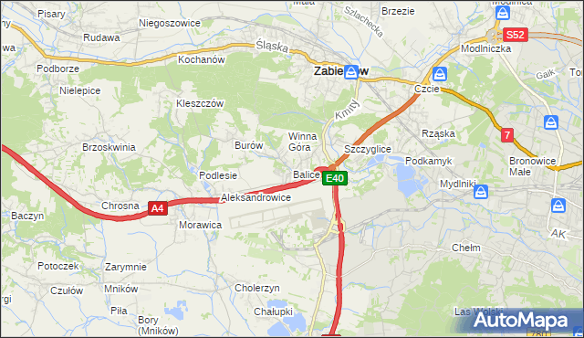 mapa Balice gmina Zabierzów, Balice gmina Zabierzów na mapie Targeo