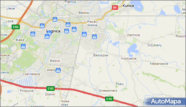 mapa Bartoszów gmina Legnickie Pole, Bartoszów gmina Legnickie Pole na mapie Targeo