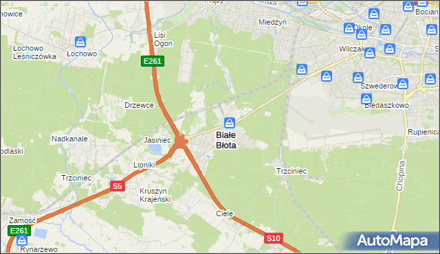 mapa Białe Błota powiat bydgoski, Białe Błota powiat bydgoski na mapie Targeo