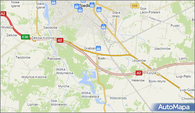 mapa Białki gmina Siedlce, Białki gmina Siedlce na mapie Targeo