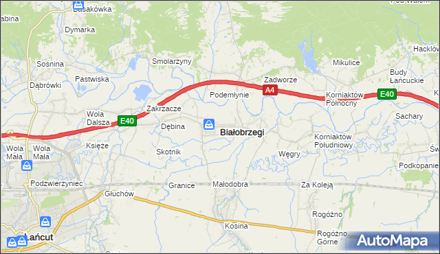 mapa Białobrzegi powiat łańcucki, Białobrzegi powiat łańcucki na mapie Targeo