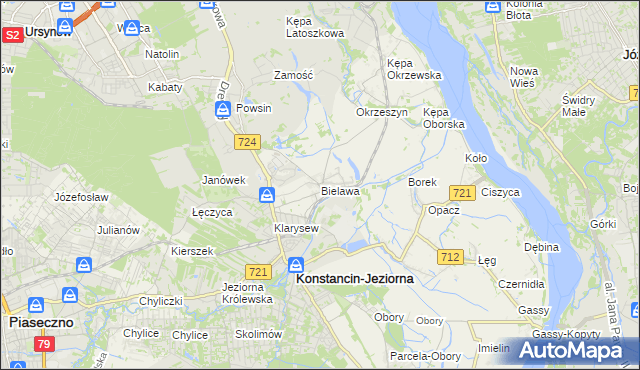 mapa Bielawa gmina Konstancin-Jeziorna, Bielawa gmina Konstancin-Jeziorna na mapie Targeo