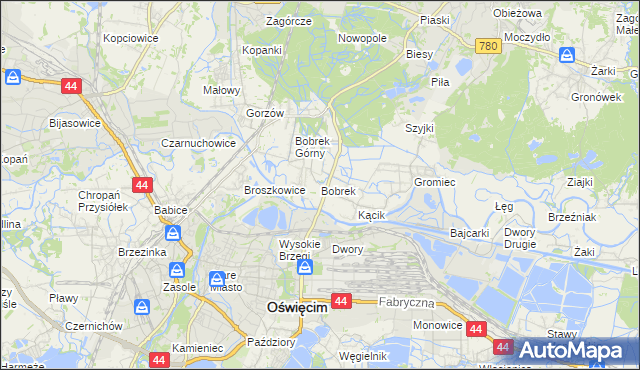 mapa Bobrek gmina Chełmek, Bobrek gmina Chełmek na mapie Targeo