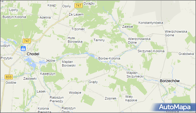 mapa Borów-Kolonia gmina Chodel, Borów-Kolonia gmina Chodel na mapie Targeo