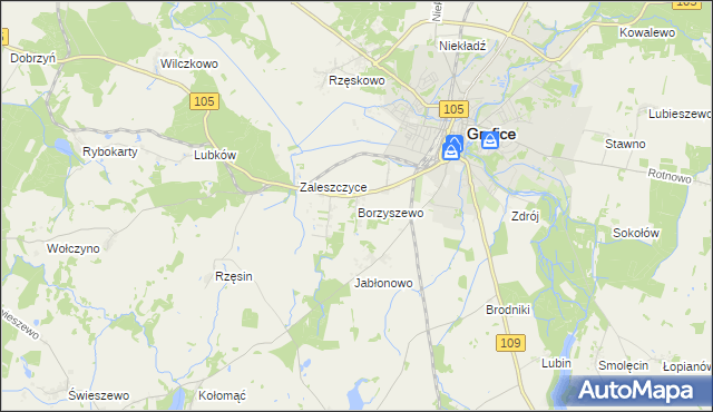 mapa Borzyszewo gmina Gryfice, Borzyszewo gmina Gryfice na mapie Targeo