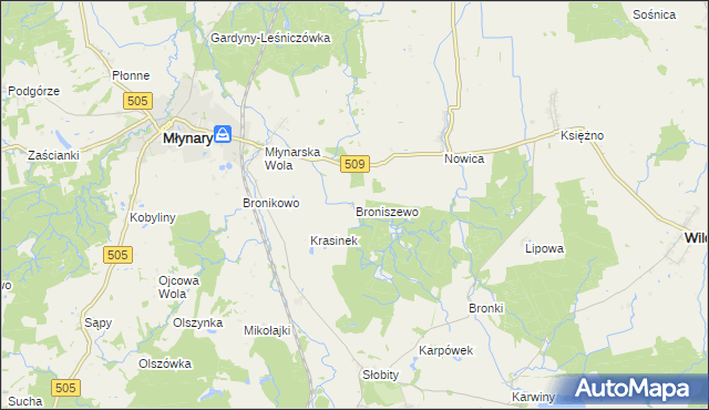 mapa Broniszewo gmina Młynary, Broniszewo gmina Młynary na mapie Targeo