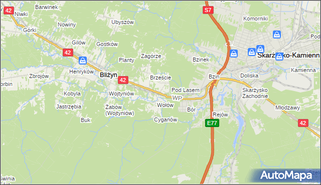 mapa Bugaj gmina Bliżyn, Bugaj gmina Bliżyn na mapie Targeo