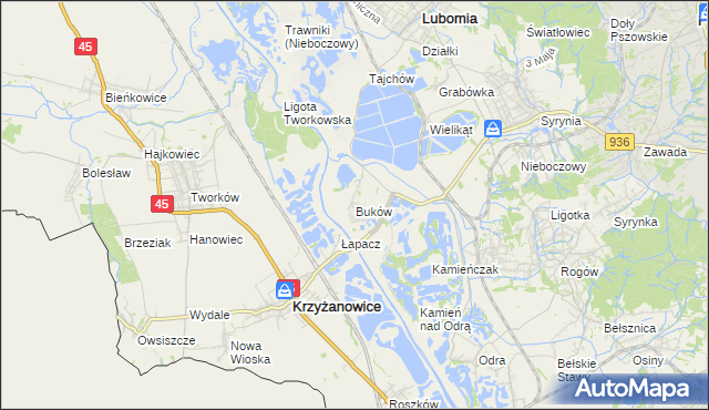 mapa Buków gmina Lubomia, Buków gmina Lubomia na mapie Targeo