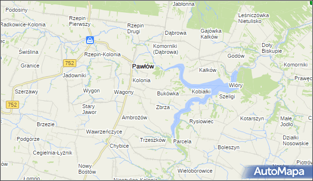 mapa Bukówka gmina Pawłów, Bukówka gmina Pawłów na mapie Targeo