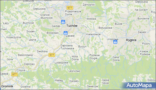 mapa Burzyn gmina Tuchów, Burzyn gmina Tuchów na mapie Targeo