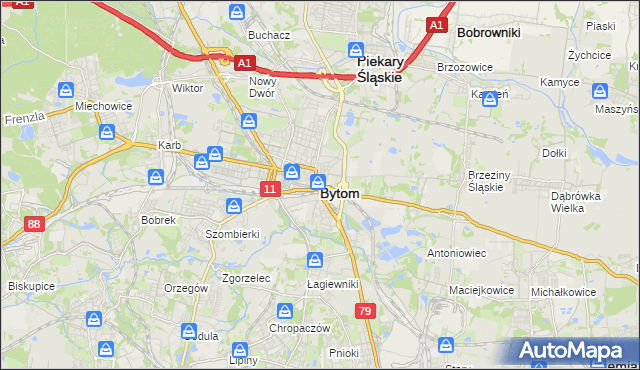 mapa Bytomia, Bytom na mapie Targeo