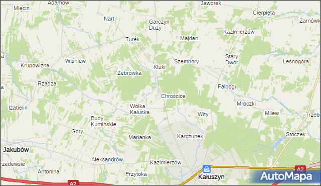 mapa Chrościce gmina Kałuszyn, Chrościce gmina Kałuszyn na mapie Targeo