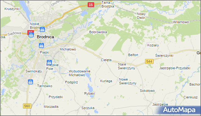 mapa Cielęta, Cielęta na mapie Targeo