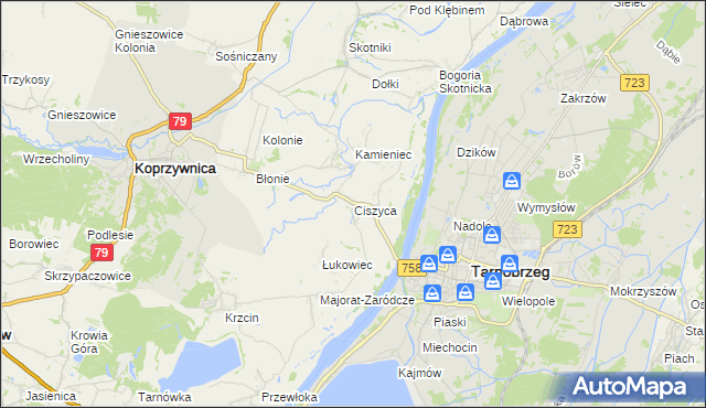 mapa Ciszyca gmina Koprzywnica, Ciszyca gmina Koprzywnica na mapie Targeo